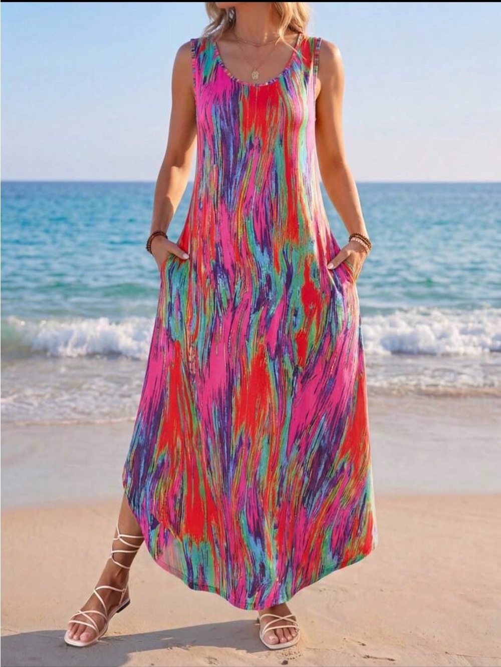 SHEIN Multicolor Sleeveless Maxi Dress - Pink, Orange & Teal